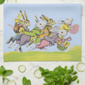 Linge De Cuisine Groupe de lapins de Pâques en vêtements pastel (Plié)