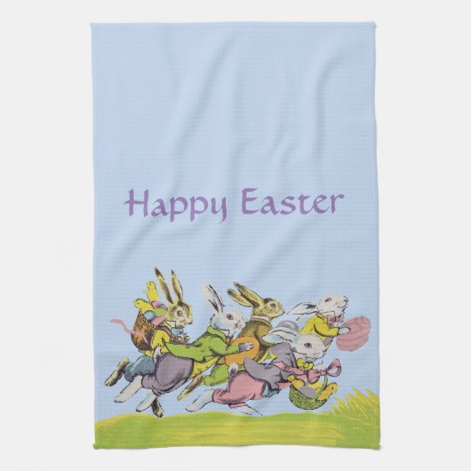 Linge De Cuisine Groupe de lapins de Pâques en vêtements pastel (Vertical)