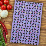 Linge De Cuisine Groupe Printemps noir lapins assis Fleurs pourpres<br><div class="desc">Cette serviette de cuisine est violette avec un groupe de lapins du printemps assis portant des fleurs colorées autour du cou avec un arrosage de pétales de fleurs de différentes couleurs.</div>