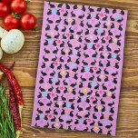 Linge De Cuisine Groupe Printemps noir lapins assis Fleurs roses<br><div class="desc">Cette serviette de cuisine est rose avec un groupe de lapins du printemps assis portant des fleurs colorées autour du cou avec un arrosage de pétales de fleurs de différentes couleurs.</div>