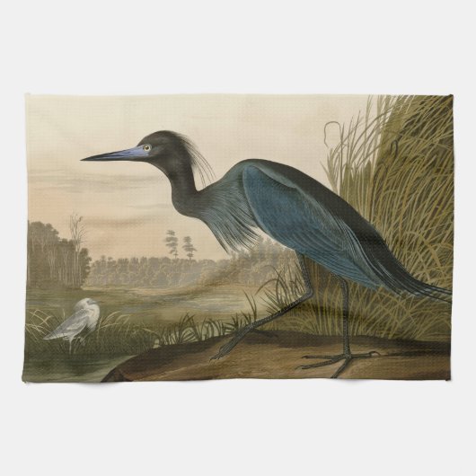Linge De Cuisine Grue Bleue Heron Audubon Peinture (Horizontal)