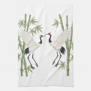 Linge De Cuisine Grue couronnée japonaise broderie cadeau bambou