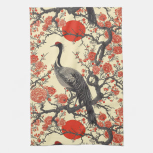 Linge De Cuisine Grue oriental et pivoine - Art asiatique tradition