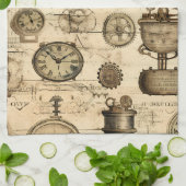 Linge De Cuisine Grunge Rustic Steampunk Horloge (14) (Plié)