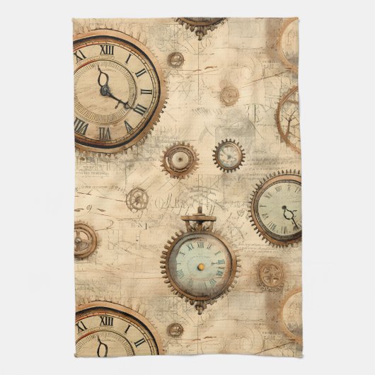 Linge De Cuisine Grunge Rustic Steampunk Horloge (6) (Vertical)
