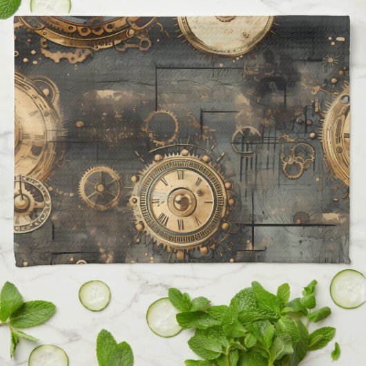 Linge De Cuisine Grunge Rustic Steampunk Horloge (8) (Plié)