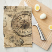 Linge De Cuisine Grunge Rustic Steampunk Horloge (9) (Quart Plié)