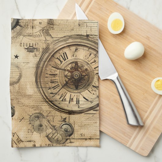 Linge De Cuisine Grunge Rustic Steampunk Horloge (9) (Quart Plié)