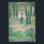 Linge De Cuisine Gustav Klimt - Église à Cassone<br><div class="desc">Église à Cassone / Paysage avec Cyprès - Gustav Klimt,  Huile sur toile,  1913</div>