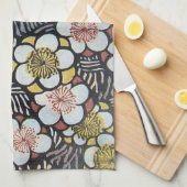 LINGE DE CUISINE HAIKU/ FLEURS DE PRINTEMPS JAUNE ROSE BLANC NOIR (Quart Plié)