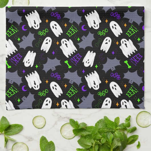 Linge De Cuisine Halloween Boo Ghosts (Plié)