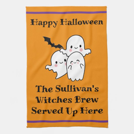 Linge De Cuisine Halloween Brew Fun Ghost Bat Witch Orange (Vertical)