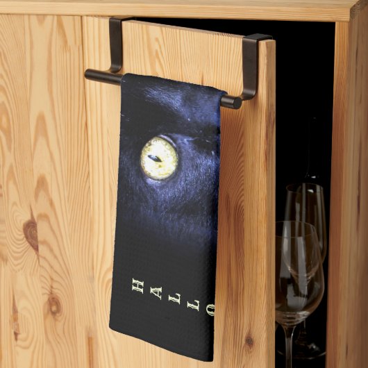 Linge De Cuisine Halloween Cat noir effrayant Horreur nuit sombre (Pliage en tiers)