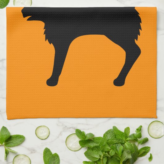 Linge De Cuisine Halloween Chat Et Chats Silhouette Orange (Plié)