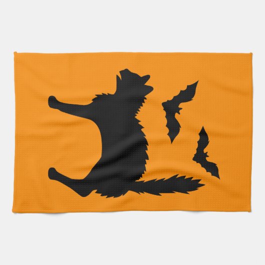 Linge De Cuisine Halloween Chat Et Chats Silhouette Orange (Horizontal)
