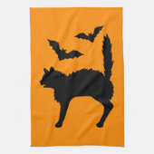 Linge De Cuisine Halloween Chat Et Chats Silhouette Orange (Vertical)