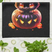 Linge De Cuisine Halloween Chat noir Citrouille nuit Horreur (Plié)
