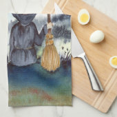 Linge De Cuisine Halloween Chat noir et la Sorcière étoile nuit (Quart Plié)