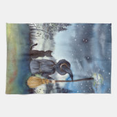 Linge De Cuisine Halloween Chat noir et la Sorcière étoile nuit (Horizontal)