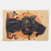 Linge De Cuisine Halloween Chat noir Pleine lune (Horizontal)