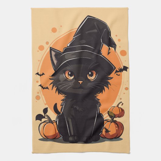 Linge De Cuisine Halloween Chat noir Pleine lune (Vertical)