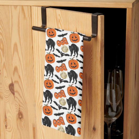 Linge De Cuisine Halloween Chats Chat Citrouille Et Lune Dessin (Pliage en tiers)