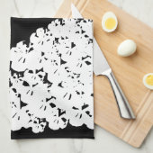 Linge De Cuisine Halloween crânes blancs effrayants pile noir (Quart Plié)