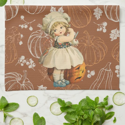 Linge De Cuisine Halloween de la pomme de sculpture de fille (Plié)