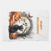 Linge De Cuisine Halloween Jack-o'-lantern Citrouille Chat Blanc (Horizontal)