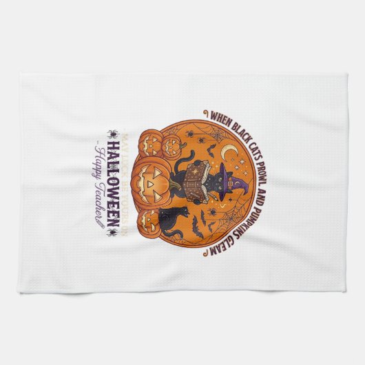 Linge De Cuisine Halloween Joyeux Professeur Chat Noir Sorcière Cha (Horizontal)