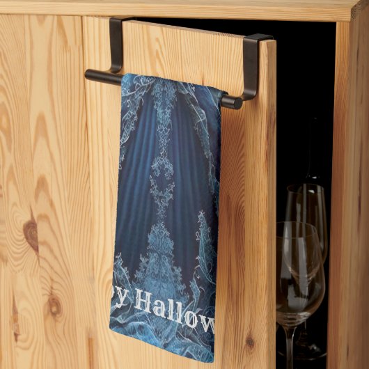 Linge De Cuisine Halloween Maison hantée Bleue nuit effrayant (Pliage en tiers)