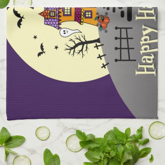 Linge De Cuisine Halloween Maison hantée Noir chauve Pleine lune Fa (Plié)