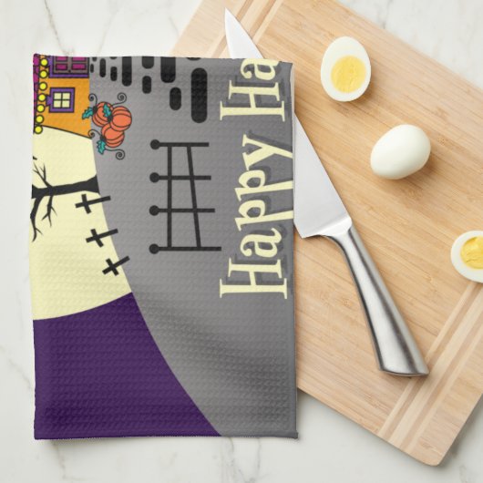 Linge De Cuisine Halloween Maison hantée Noir chauve Pleine lune Fa (Quart Plié)