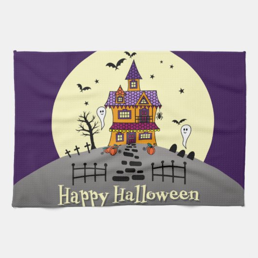 Linge De Cuisine Halloween Maison hantée Noir chauve Pleine lune Fa (Horizontal)