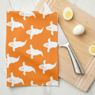 Linge De Cuisine Halloween moderne simple orange et blanc fantômes