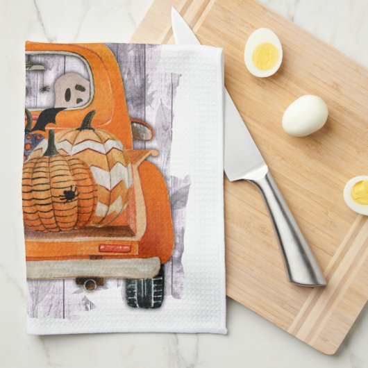 Linge De Cuisine Halloween moisson orange camionnette avec citrouil (Quart Plié)