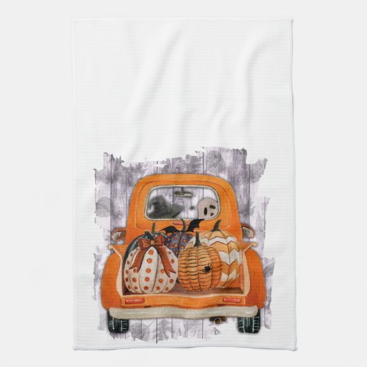 Linge De Cuisine Halloween moisson orange camionnette avec citrouil (Vertical)