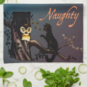 Linge De Cuisine Halloween Naughty ou Nice Towel - Chat et hibou (Plié)