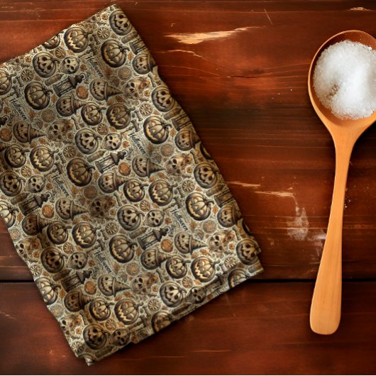 Linge De Cuisine Halloween orange brun gris élégant