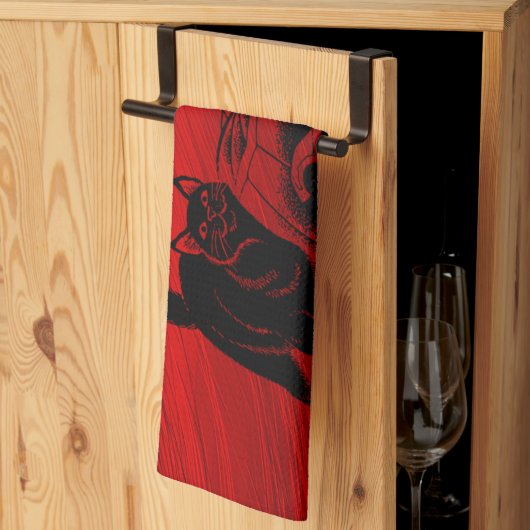 Linge De Cuisine Halloween Parti mal noir Chat Citrouille rouge peu (Pliage en tiers)