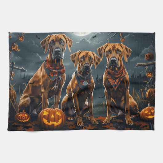 Linge De Cuisine Halloween Rhodesian Ridgeback Éffrayant (Horizontal)