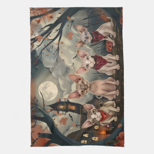 Linge De Cuisine Halloween sphynx chats Éffrayant (Vertical)