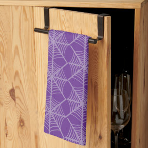 Linge De Cuisine Halloween Spider Webs en violet et blanc