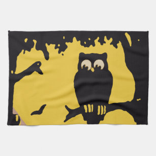 Linge De Cuisine Halloween vintage, hibou effrayant dans l'arbre av