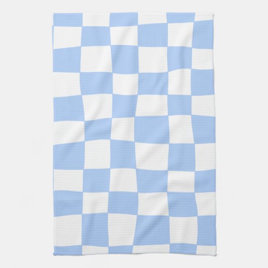Linge De Cuisine Hand Drawn Checkerboard Pattern (sky blue/white) (Vertical)