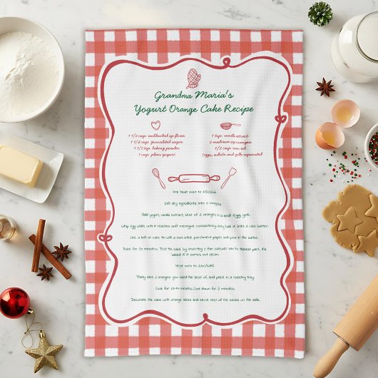 Linge De Cuisine Hand Drawn Grandmas Recipe Red Gingham