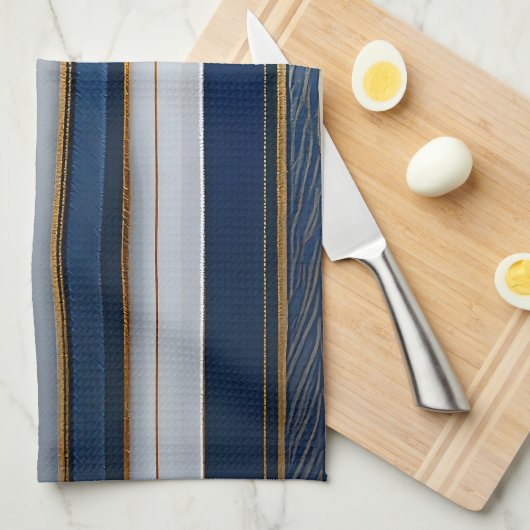 Linge De Cuisine Hanoukka Blues Stripes Bleu Blanc Or (Quart Plié)