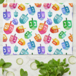 Linge De Cuisine Hanoukka Dreidels Rainbow Watercolor Holiday<br><div class="desc">Motif de vacances Hanoukka Dreidels Rainbow Watercolor. Chanukah rêve dans l'eau arc-en-ciel multicolore.</div>