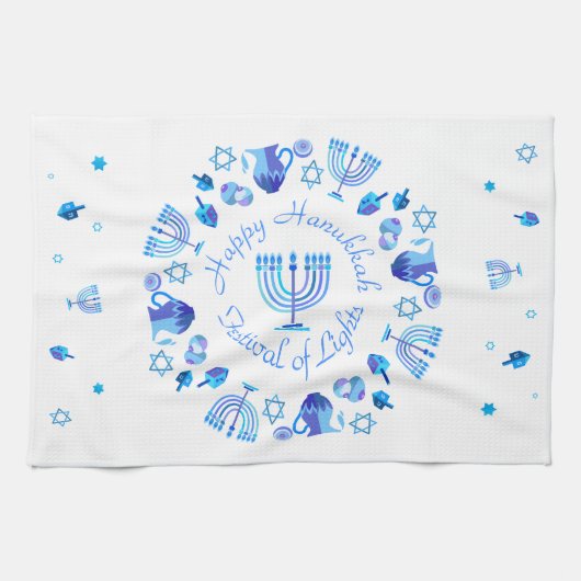 Linge De Cuisine Hanukkiah Happy Hanoukka Juive Fête Menorah (Horizontal)