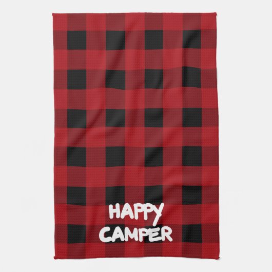 Linge De Cuisine Happy Camper Red et Black Buffalo Plaid (Vertical)
